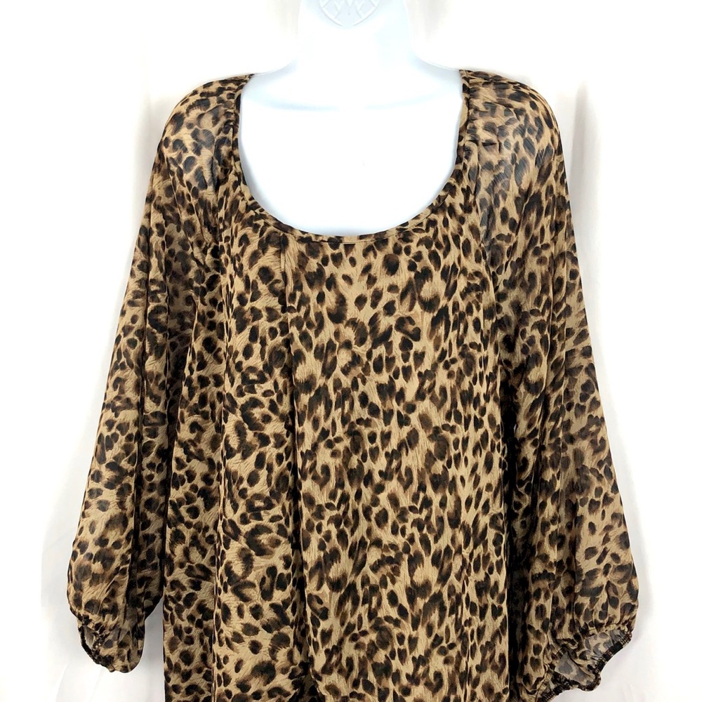 Roz & Ali sheer overlay leopard top 3X - Picture 2 of 6